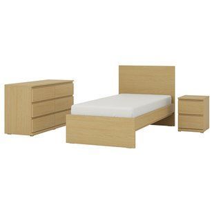 Комплект меблів для спальні з 3 предметів, під дуб, 90x200 см STORKLINTA / 396.288.06