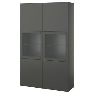 Книжный шкаф со стеклянными дверцами, темно-серый Lappviken/Sindvik, 120x42x193 см BESTA / 895.081.37