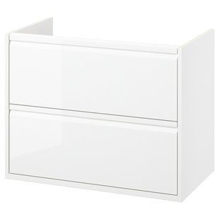 Тумба под раковину с выдвижными ящиками, глянцевая белая, 80x48x63 см. ANGSJON / 905.350.88