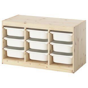 Полка с контейнерами, светлая сосна, тонированная в белый цвет, 93x44x52 см. TROFAST / 195.747.34