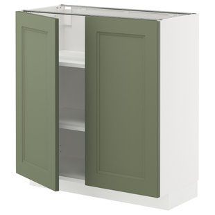 Підлогова шафа/полиці/2 дверцята, білий/АКССТАД сіро-зелений, 80x37 см METOD / 295.187.52