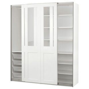 Шафа з розсувними дверима, білий/прозоре біле скло, 200x66x236 см PAX/GRIMO / 595.022.26