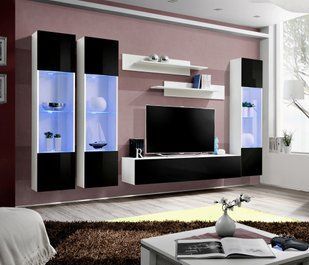 Меблева стінка FLY C 3 / 23 WS FY C3;корпус - білий мат фронт - чорний глянець;