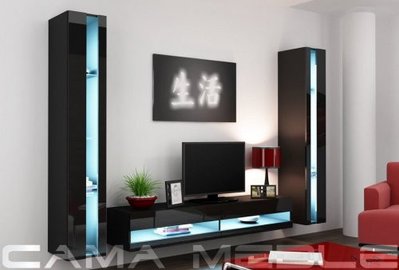 Мебельная стенка VIGO NEW III / корпус - чорний мат фронт - чорний глянець;