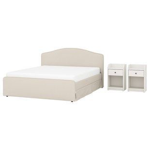 Комплект мебели для спальни из 3 предметов, Idekulla, бежево-белый, 160x200 см. RAMNEFJALL/HAUGA / 896.291.82