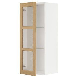 Напівнавісна шафа/скляні дверцята, білий/дуб Форсбакка, 40x100 см METOD / 295.093.52