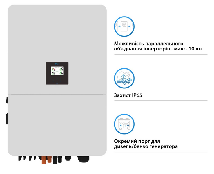 Гібридний інвертор Deye трифазний 75 kW, 3 фази, 6 MPPT, HV / SUN-75K-SG02HP3-EU-EM6;