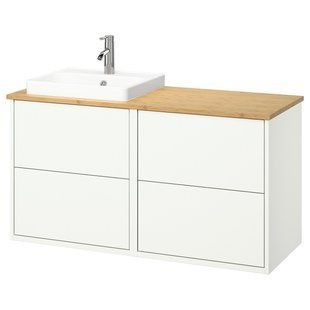 Шафка під умивальник/умивальник/крани, білий/бамбук, 122x49x71 см HAVBACK/ORRSJON / 495.285.14