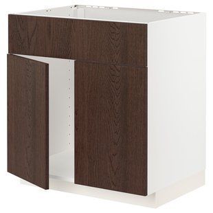 Шафка під мийку з 2 дверцятами/фр, білий/Сінарп коричневий, 80x60 см METOD / 794.605.17