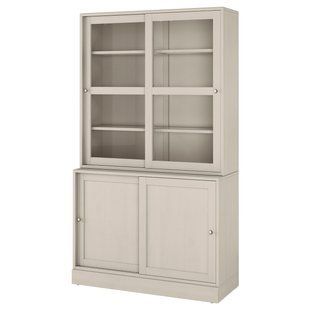 Комбінація розсувних скляних дверей, сіро-бежевий, 121x47x212 см HAVSTA / 595.347.60