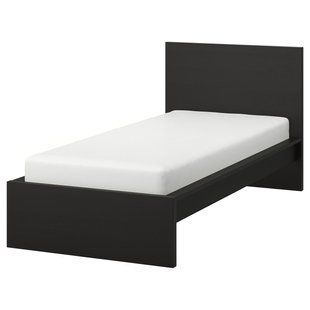 Каркас ліжка, високий, чорно-коричневий/Ленсет, 90x200 см MALM / 690.195.92