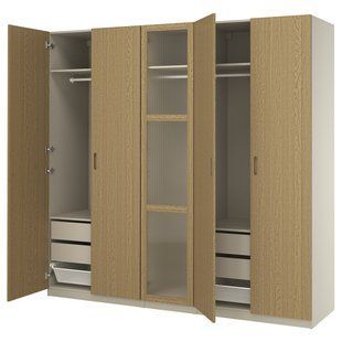 Гардеробная, серо-бежевая/дубовая отделка, стекло, 250x60x236 см PAX/TONSTAD / 895.512.63