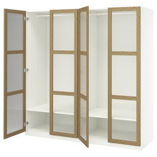 Шкаф-купе, шпон белого цвета/дуба, стекло, 200x60x201 см. PAX/TONSTAD / 495.493.66