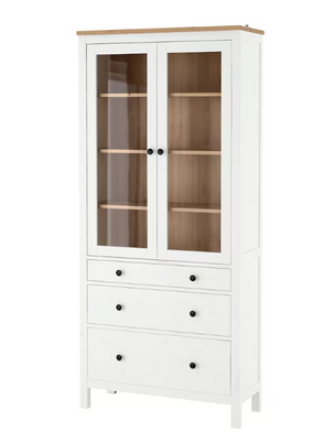 Шкаф-витрина с шухлядами HEMNES / 504.135.07;білий/світло-коричневий;