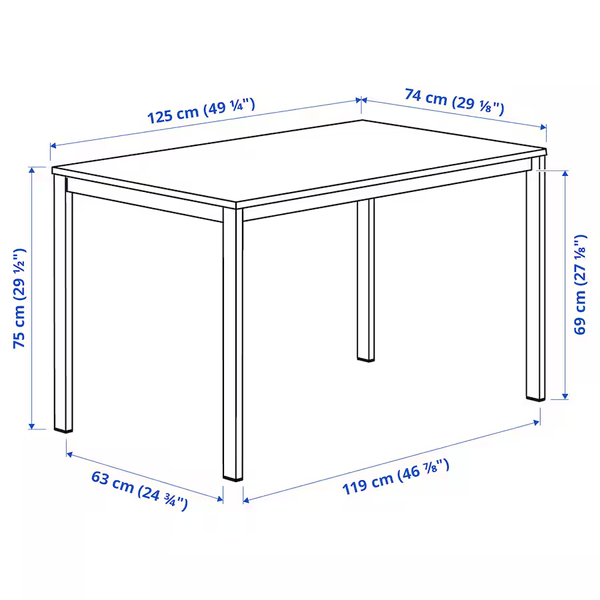 Стіл VIHALS 125x74 cm / 395.785.09;білий;