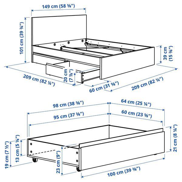Каркас ліжка з 2 модулями для зберігання, під дуб/LOnset, 140x200 см STORKLINTA / 696.285.17