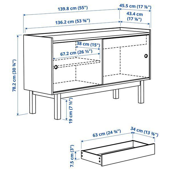 Комод, темно-бежевое дерево/светло-бежевый, 140x46x78 см FORSALJARE / 905.958.88