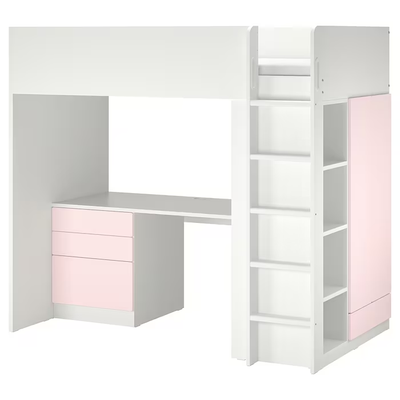 Кровать-антресоль SMASTAD / 895.202.19;білий/рожевий;