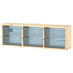 Навісна шафа, світла сосна, біла/сіро-блакитна, 93x21x30 см TROFAST / 494.782.03
