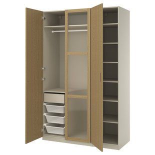 Гардеробная, серо-бежевая/дубовая отделка, стекло, 150x60x236 см PAX/TONSTAD / 595.490.64