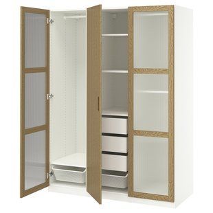 Комбінація шаф, білий/дубовий шпон, скло, 150x60x201 см PAX/TONSTAD / 695.490.73