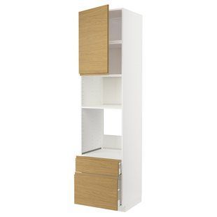 Высокий шкаф для встраиваемой бытовой техники, белый/под дуб Voxtorp, 60x60x240 см. METOD/MAXIMERA / 995.379.45