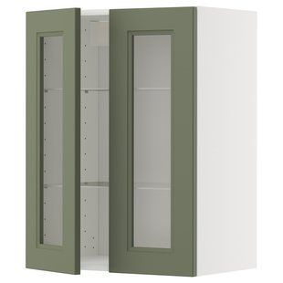 Напівнавісна шафа/2 скляні дверцята, білий/Акстад сіро-зелений, 60x80 см METOD / 495.177.56
