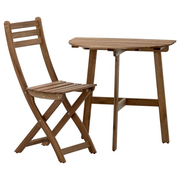 Стол и кресло ASKHOLMEN / 291.334.05;темно-сірий/коричневий;натуральное дерево;