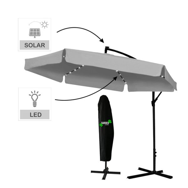 Парасолька садова з чохлом та LED освітленням BANANA 3 м / GAO1497;сірий;