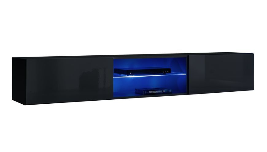 TV тумба Switch зі скляною полицею 180 / 27 ZZ SW RTV 3;корпус - чорний, фронт - чорний глянець;180x30x40; Switch магазин Glance TV тумба Switch зі скляною полицею 180 / 27 ZZ SW RTV 3;корпус - чорний, фронт - чорний глянець;180x30x40;