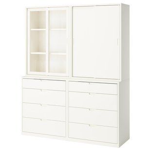 Комбинированный комод с выдвижными ящиками, кремовый/стеклянный, 164x47x206 см TONSTAD / 595.478.85