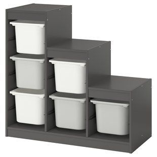 Полиця з контейнерами, сіро-біло-сіра, 99x44x94 см TROFAST / 995.744.43