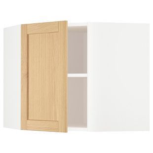 Кутова настінна шафа з полицями, білий/дуб Форсбакка, 68x60 см METOD / 995.093.20