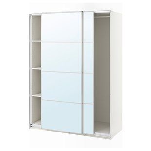 Шафа з розсувними дверима, біла/дзеркальна, 150x66x201 см PAX/AULI / 395.613.06