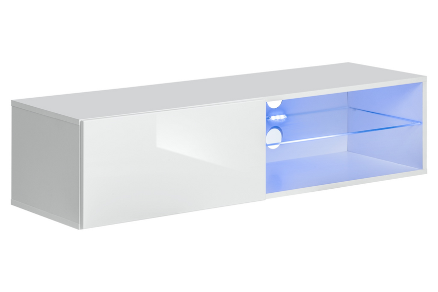 TV тумба со стеклянной полкой Switch 120 / 27 WW SW RTV 4;корпус - білий мат, фронт - білий глянець;120x30x40;