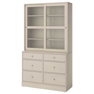 Комбінація зі скляними дверима, сіро-бежевий, 121x47x212 см HAVSTA / 695.974.60