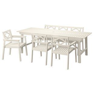 Стол + 3 стула с подлокотниками + скамейка, садовый, белый/бежевый BONDHOLMEN / 295.496.83