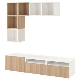 Тумба под телевизор, белая/под дуб с белой тонировкой, 180x42x170 см BESTA/EKET / 894.377.48