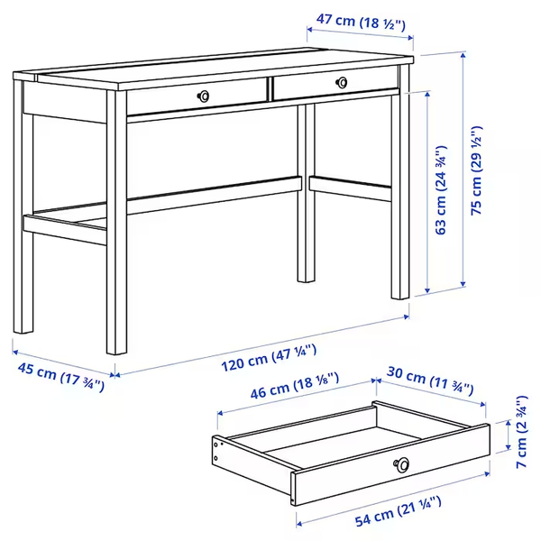 Комп'ютерний стіл HEMNES 120x47 см / 305.349.54;біла морилка/імітація дуб; HEMNES магазин Glance Комп'ютерний стіл HEMNES 120x47 см / 305.349.54;біла морилка/імітація дуб;